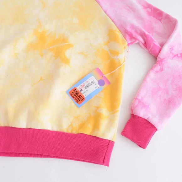 Warm  Fun Yellow & Pink Sunset Tie-Dye Laid Back Crewneck Sweater Sweatshirt XS - Picture 4 of 12
